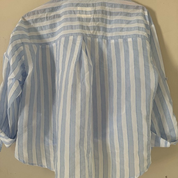 Umgee Light Blue and White Striped Button-Up Shirt - Picture 2 of 8